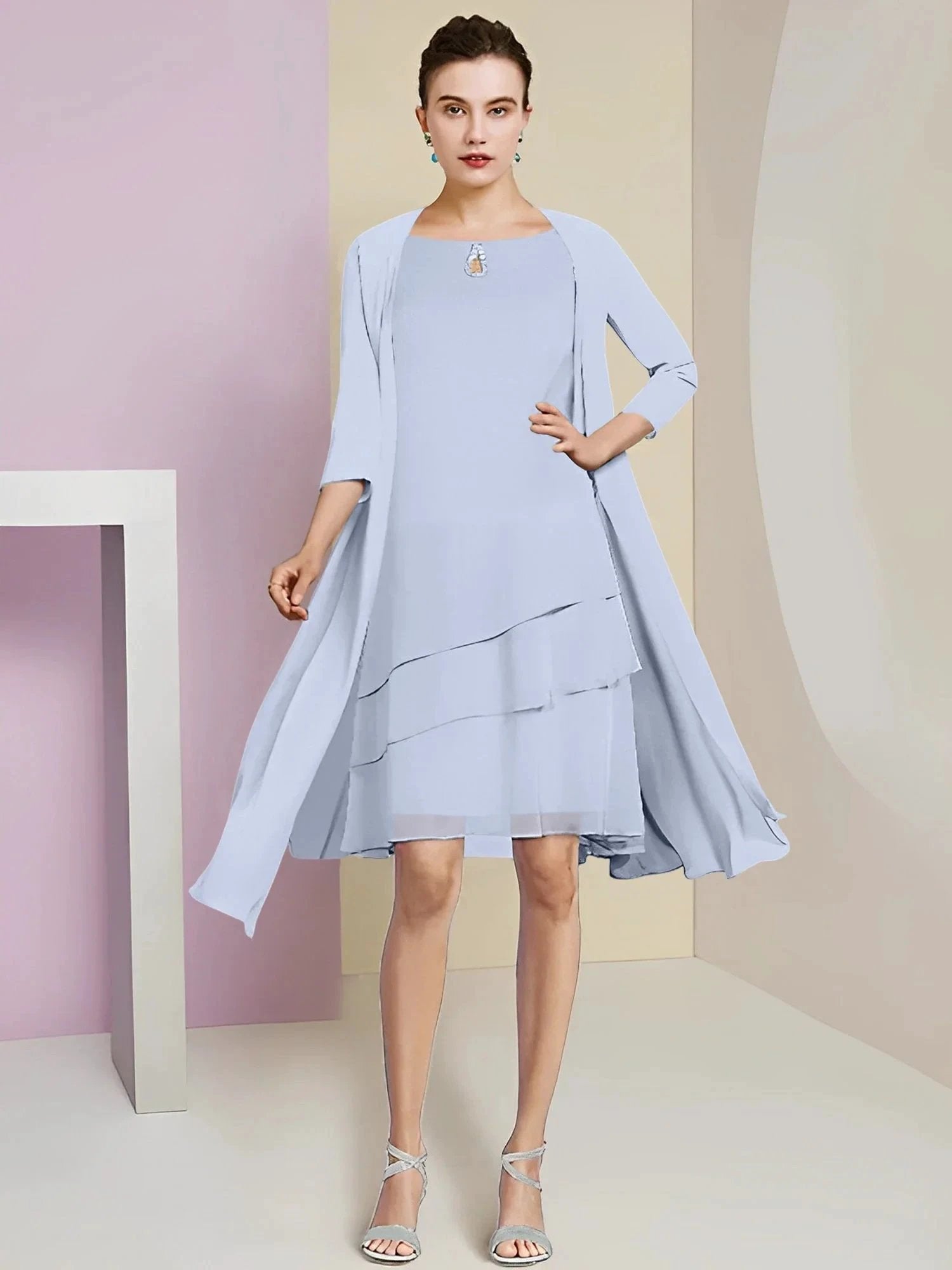A-Line/Princess Jewel Neck Knee-Length Mother of the Bride Dresses by Dreamylily