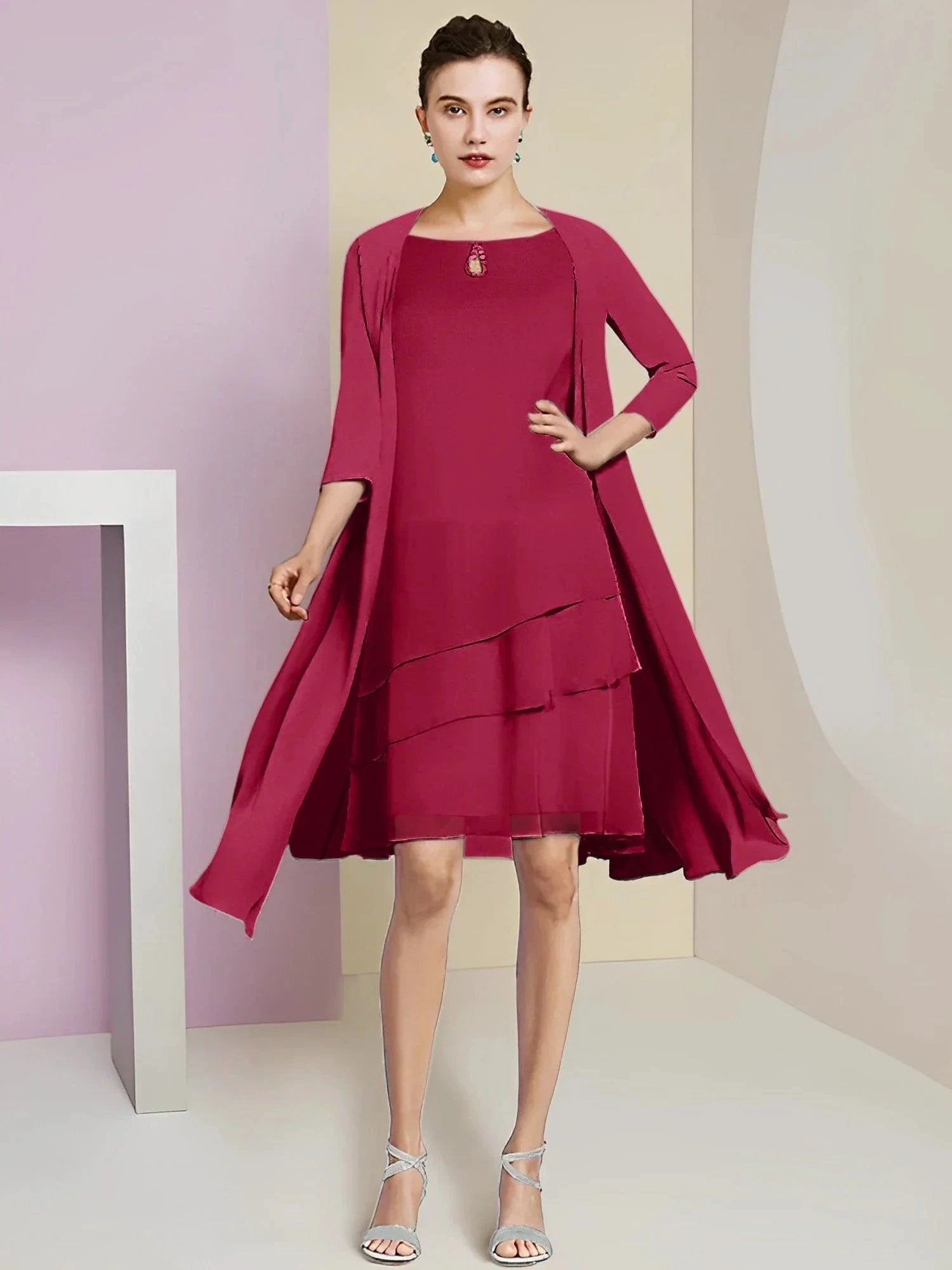 A-Line/Princess Jewel Neck Knee-Length Mother of the Bride Dresses by Dreamylily