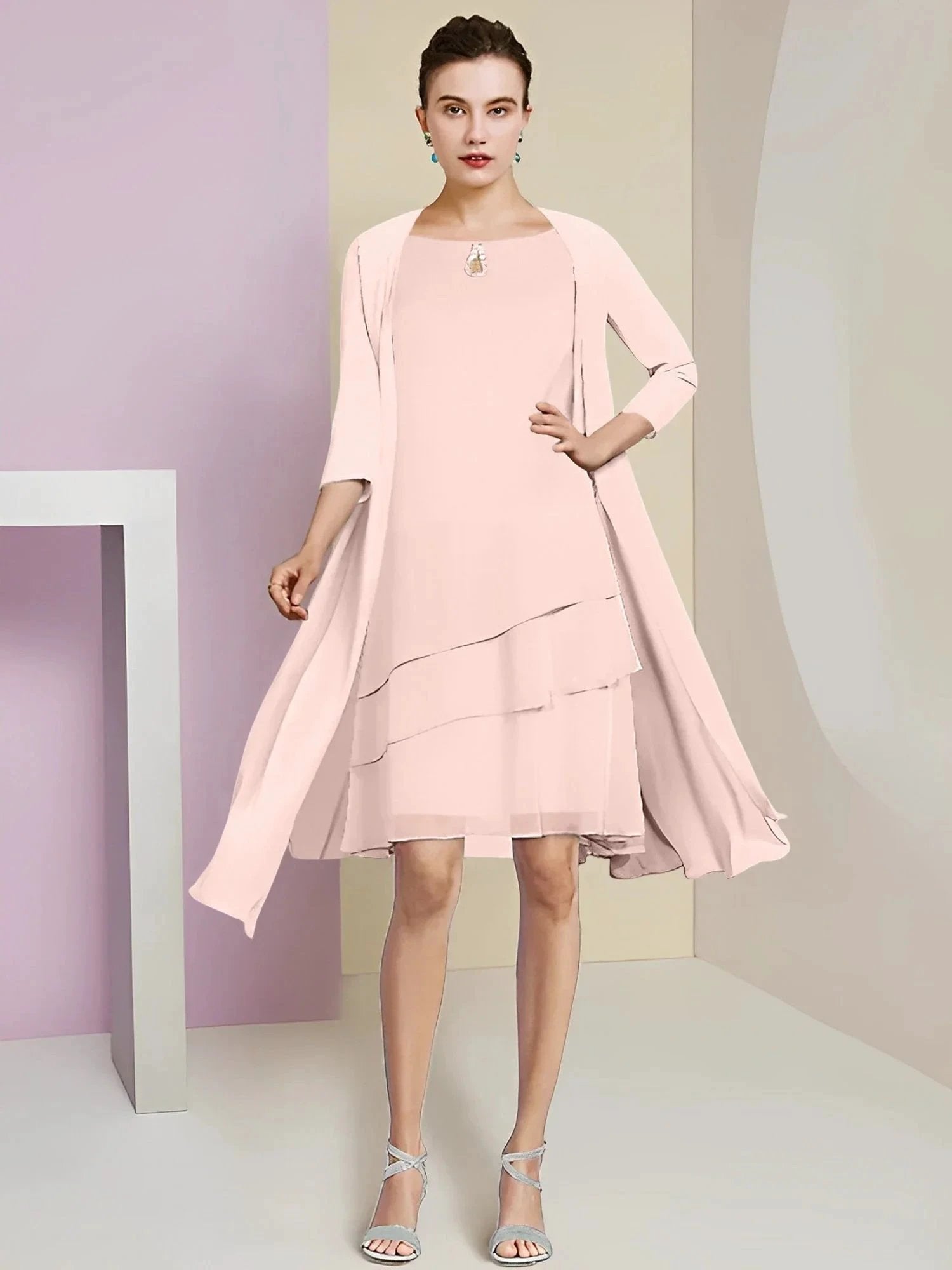 A-Line/Princess Jewel Neck Knee-Length Mother of the Bride Dresses by Dreamylily