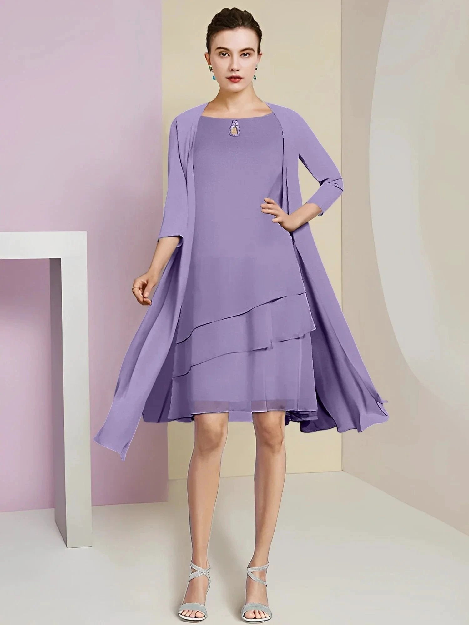 A-Line/Princess Jewel Neck Knee-Length Mother of the Bride Dresses by Dreamylily