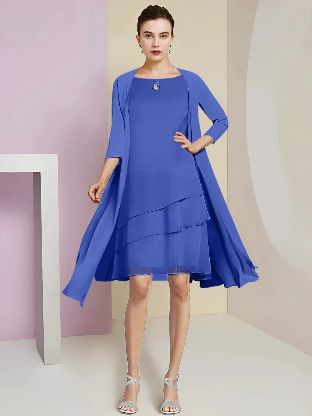 A-Line/Princess Jewel Neck Knee-Length Mother of the Bride Dresses by Dreamylily