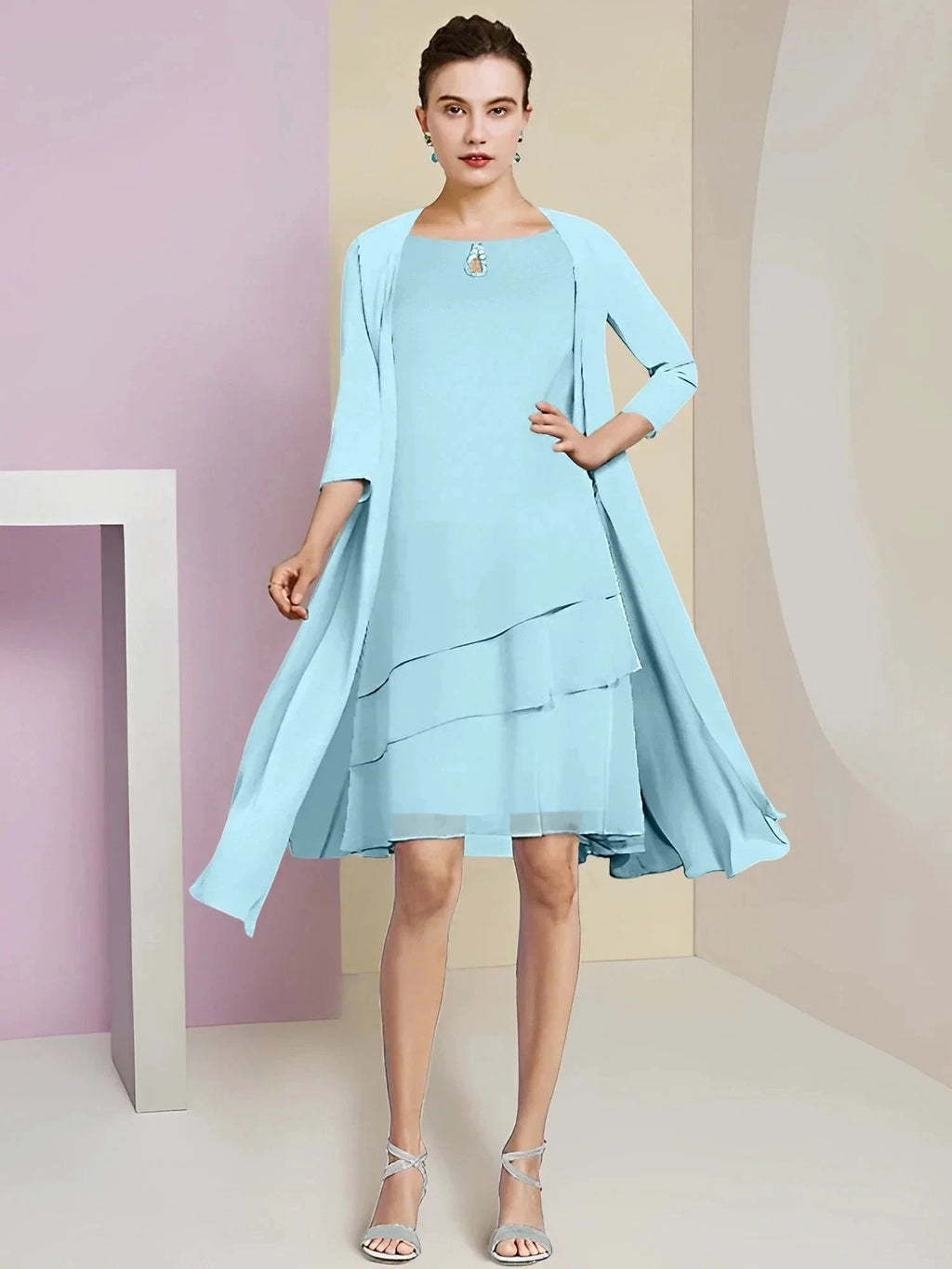 A-Line/Princess Jewel Neck Knee-Length Mother of the Bride Dresses by Dreamylily