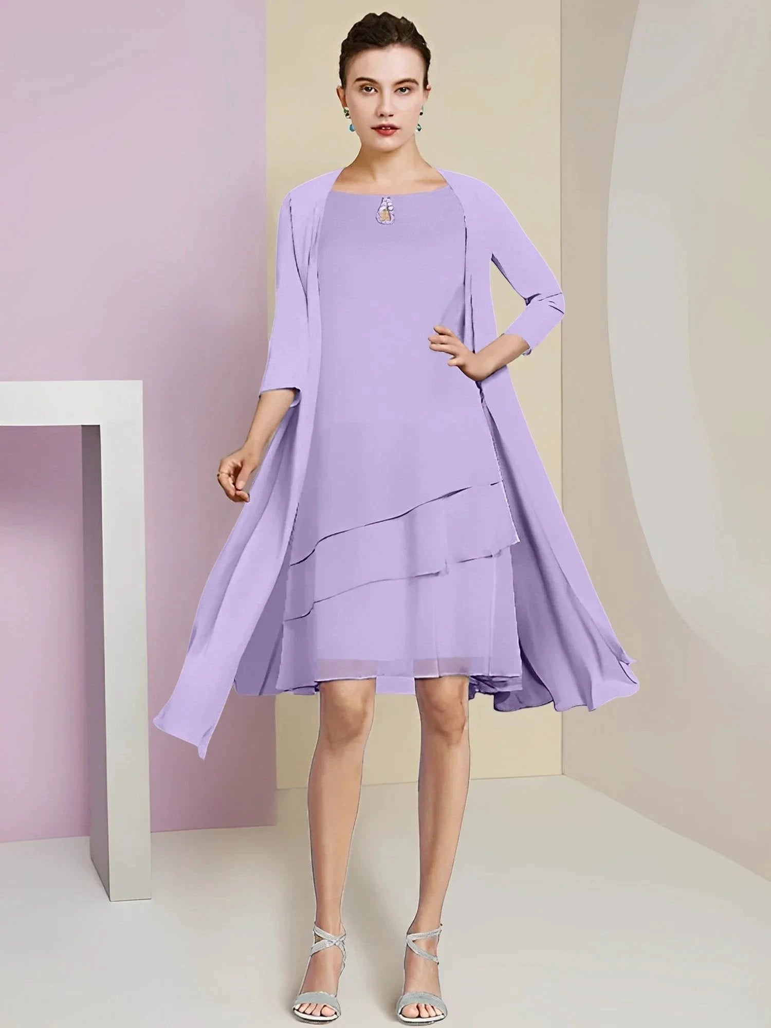 A-Line/Princess Jewel Neck Knee-Length Mother of the Bride Dresses by Dreamylily