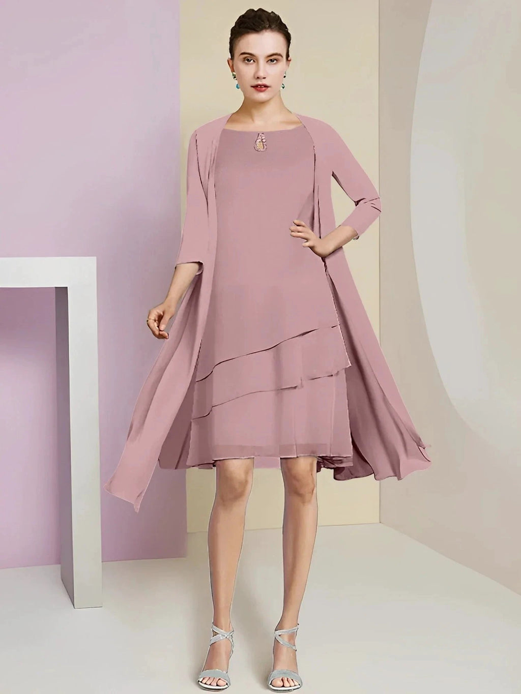 A-Line/Princess Jewel Neck Knee-Length Mother of the Bride Dresses by Dreamylily