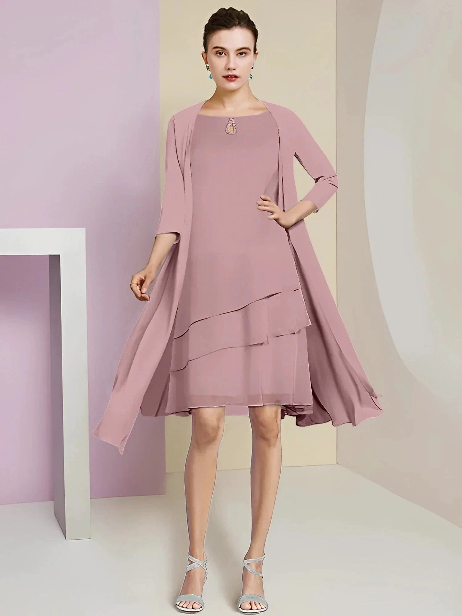 A-Line/Princess Jewel Neck Knee-Length Mother of the Bride Dresses by Dreamylily