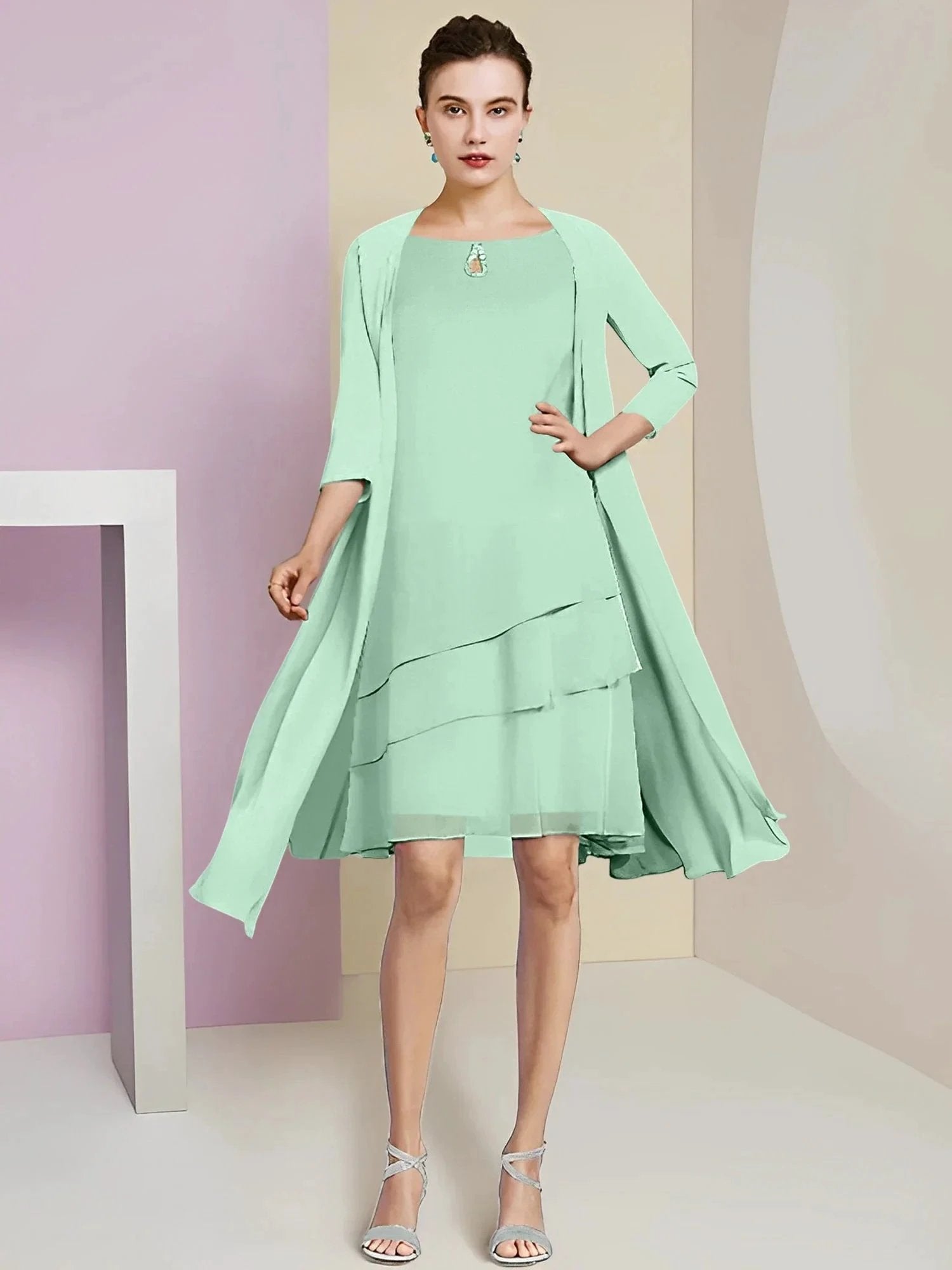 A-Line/Princess Jewel Neck Knee-Length Mother of the Bride Dresses by Dreamylily
