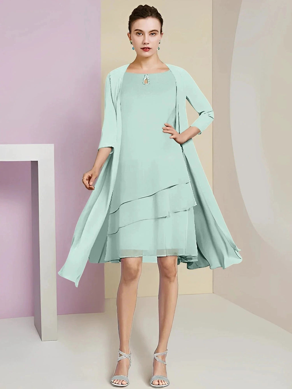 A-Line/Princess Jewel Neck Knee-Length Mother of the Bride Dresses by Dreamylily