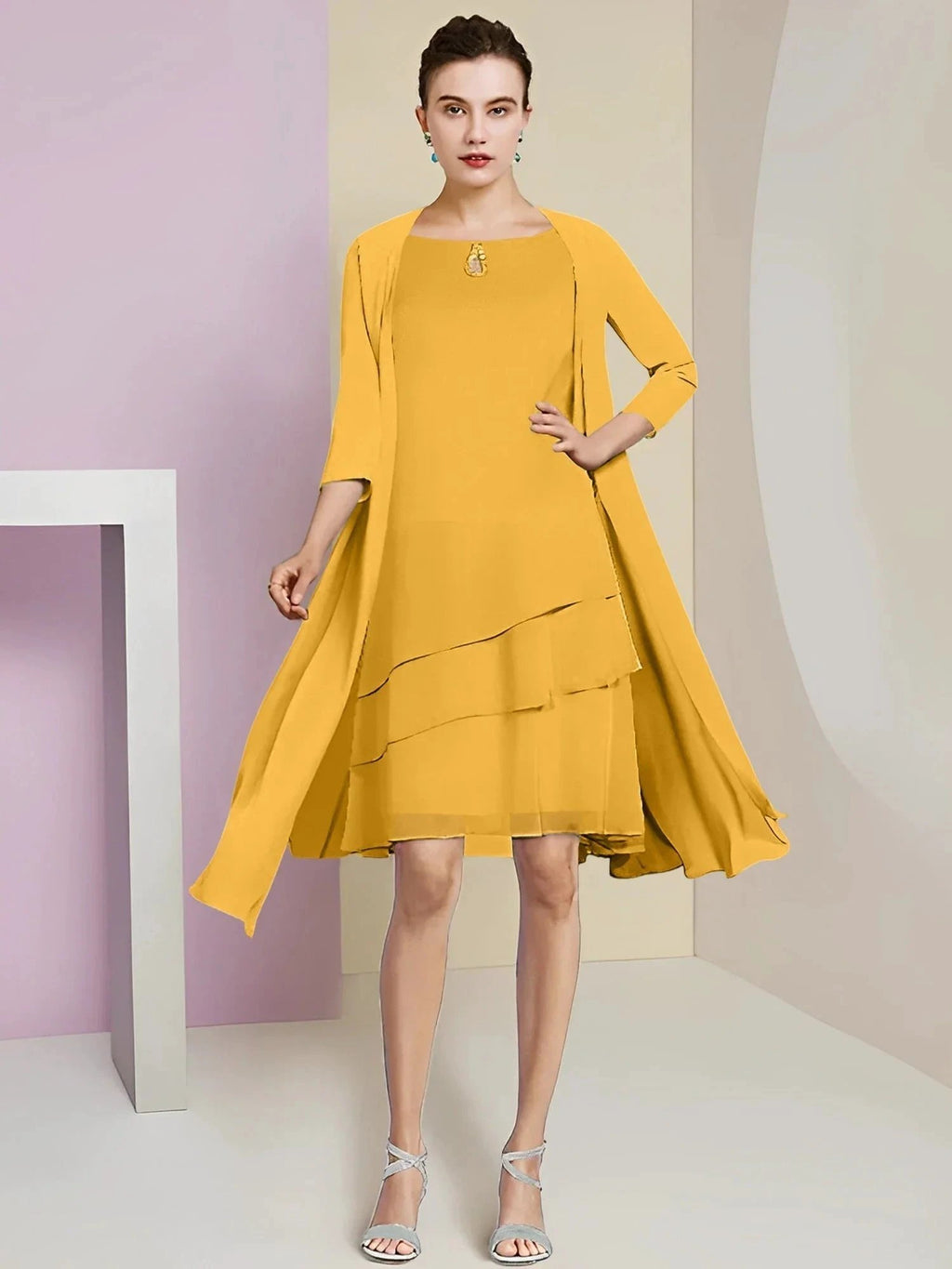 A-Line/Princess Jewel Neck Knee-Length Mother of the Bride Dresses by Dreamylily
