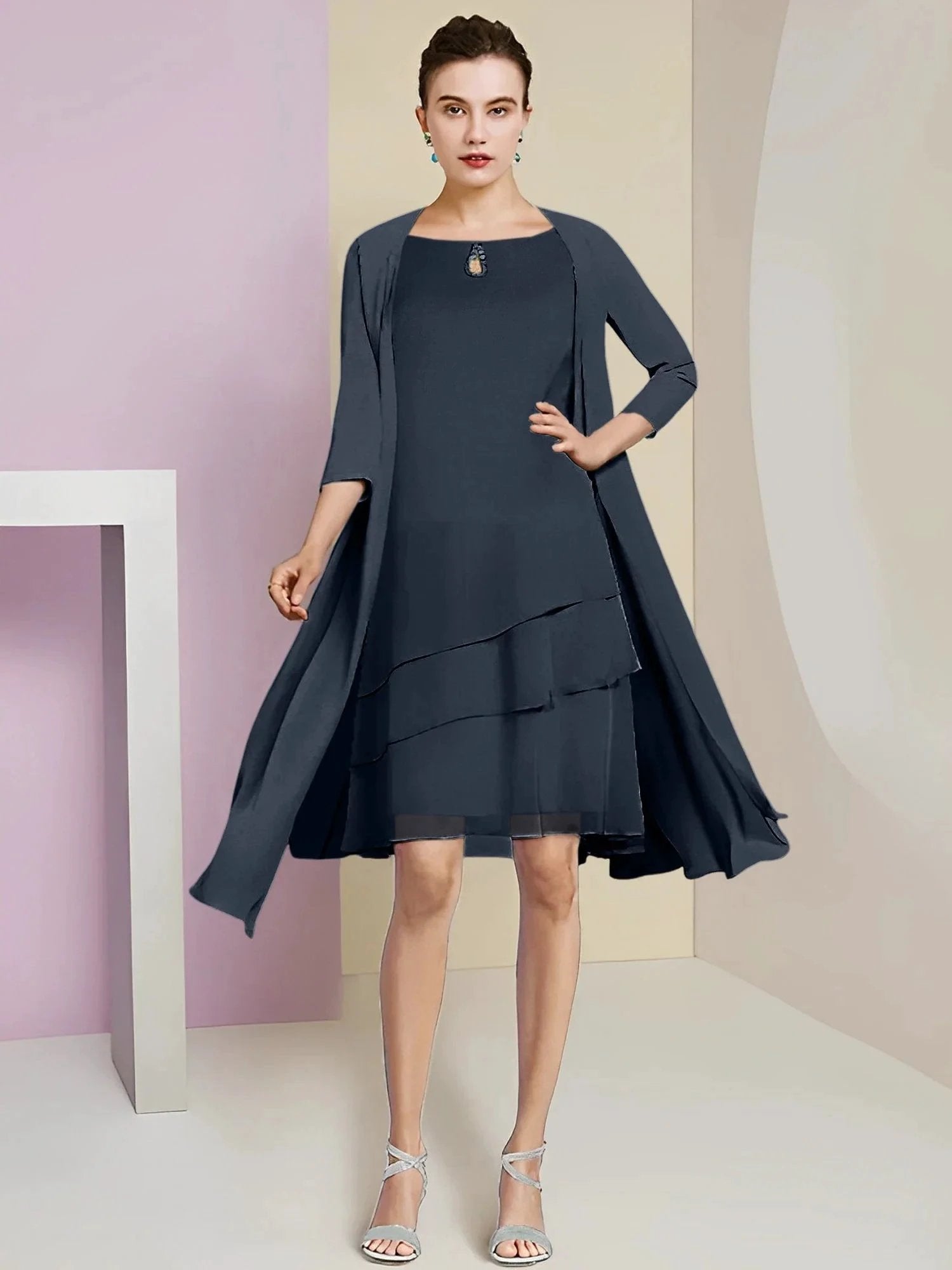 A-Line/Princess Jewel Neck Knee-Length Mother of the Bride Dresses by Dreamylily
