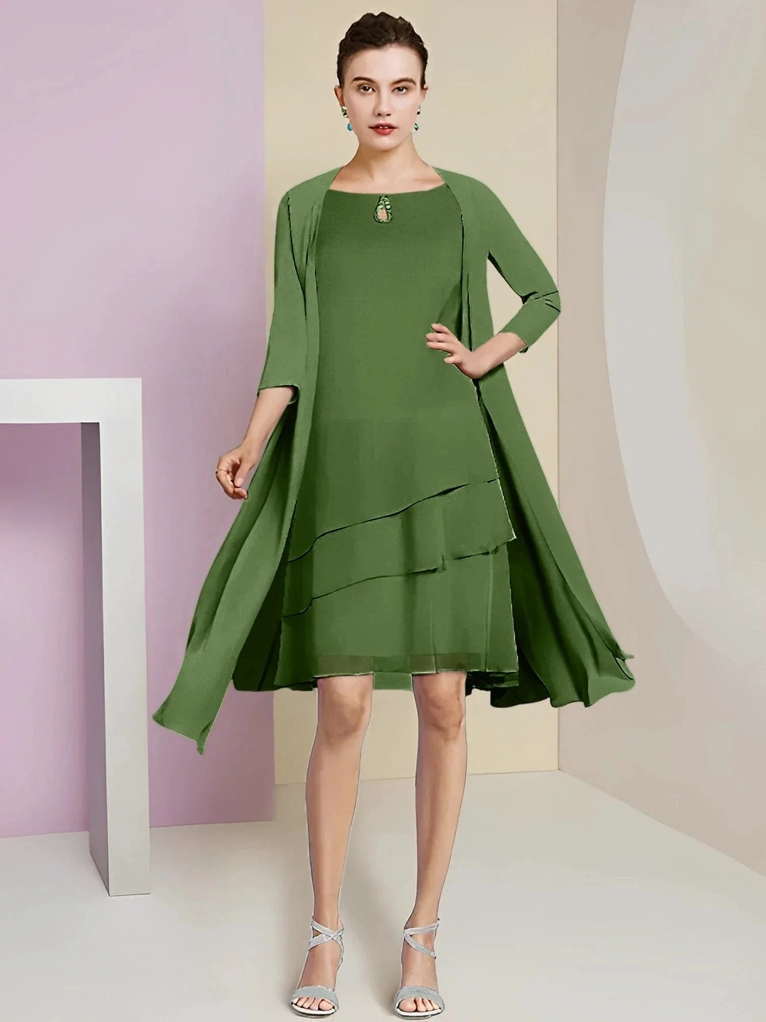 A-Line/Princess Jewel Neck Knee-Length Mother of the Bride Dresses by Dreamylily