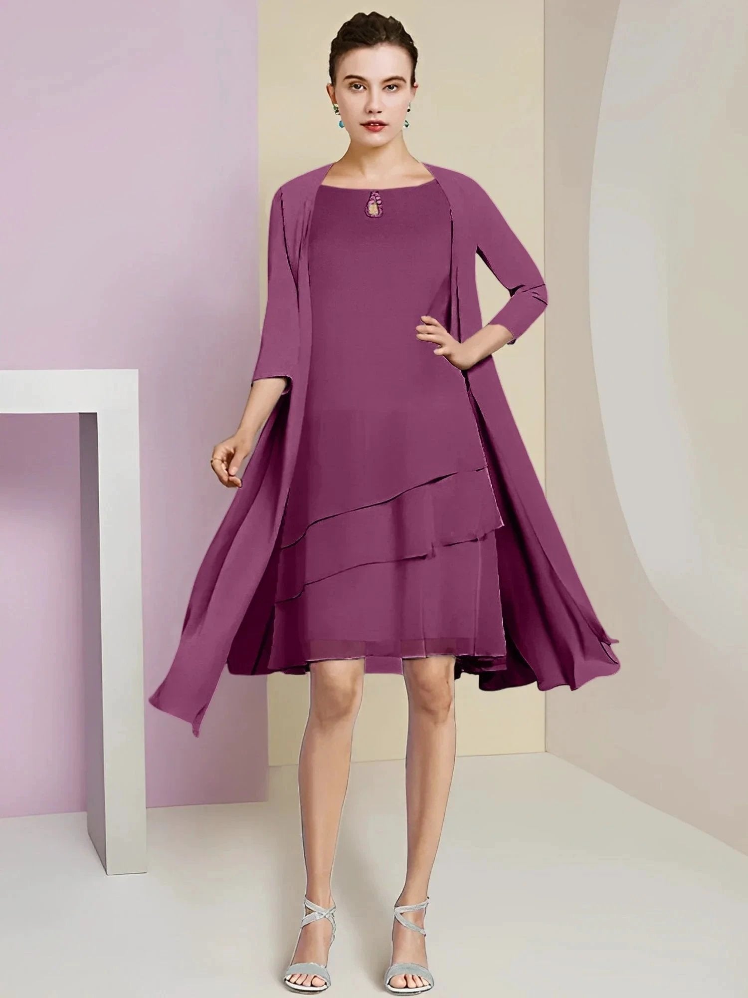 A-Line/Princess Jewel Neck Knee-Length Mother of the Bride Dresses by Dreamylily