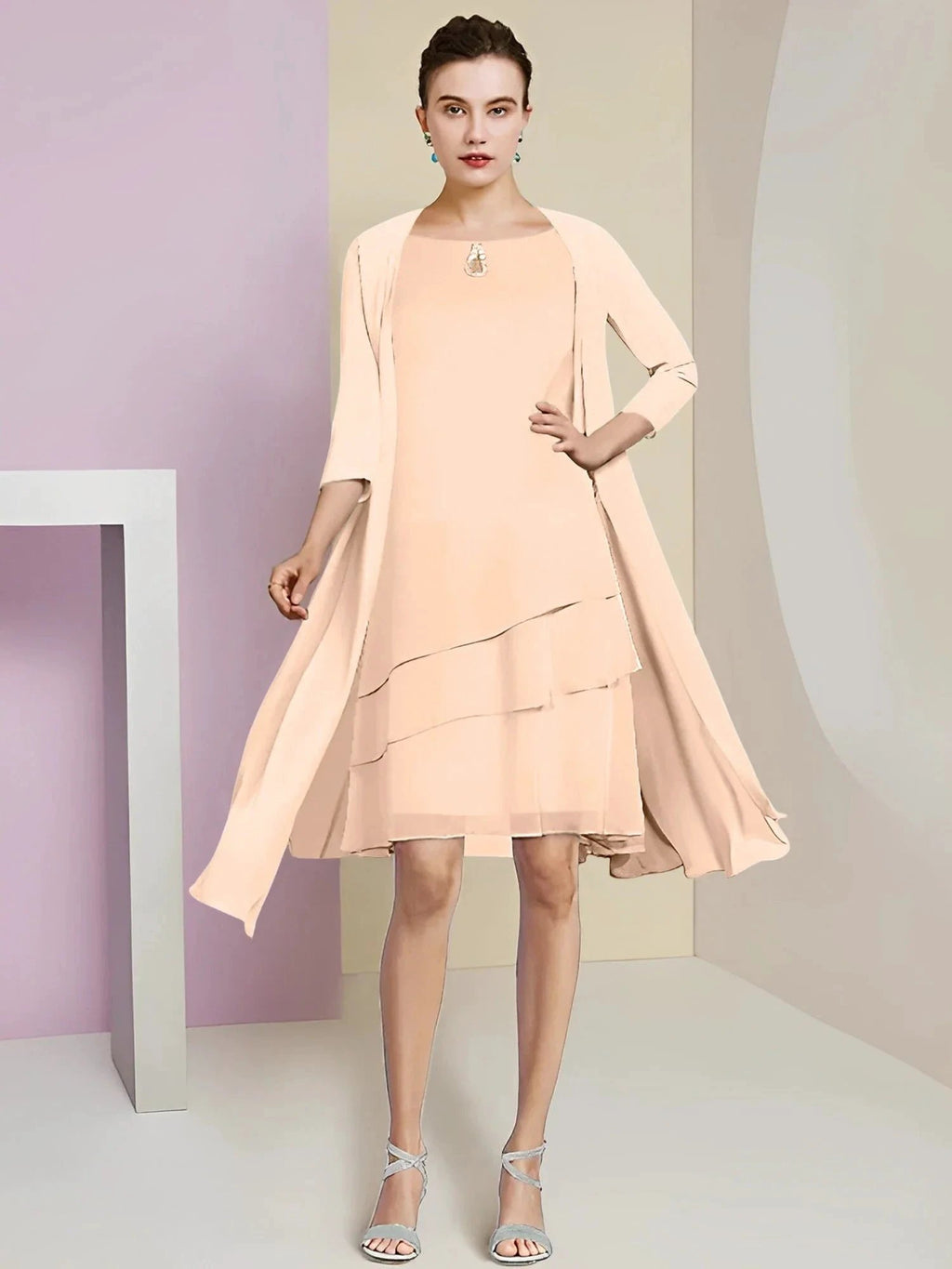 A-Line/Princess Jewel Neck Knee-Length Mother of the Bride Dresses by Dreamylily