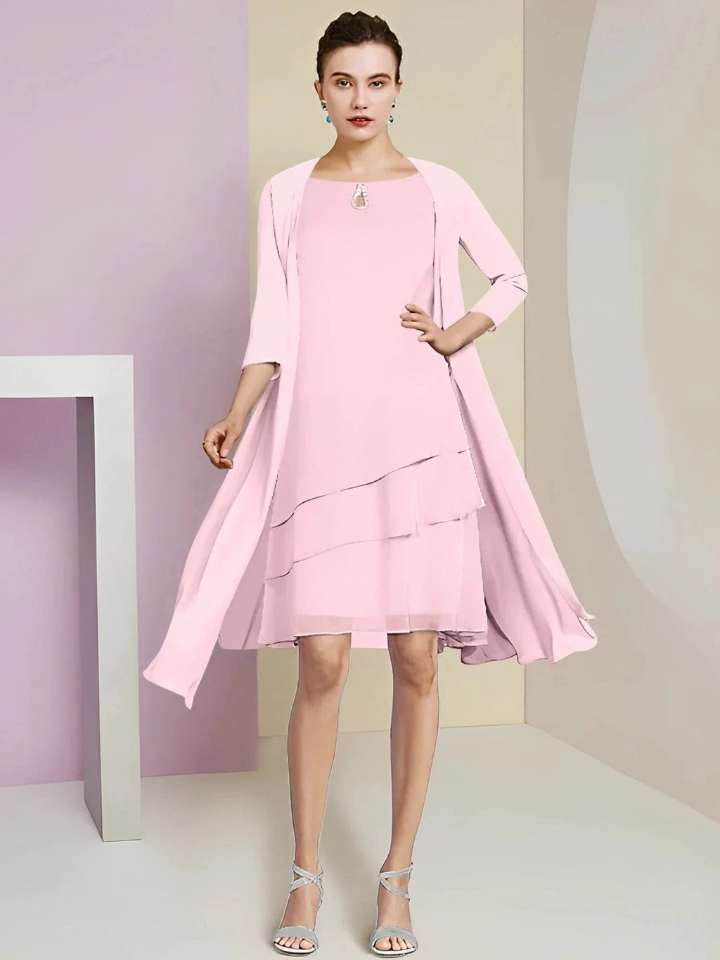 A-Line/Princess Jewel Neck Knee-Length Mother of the Bride Dresses by Dreamylily
