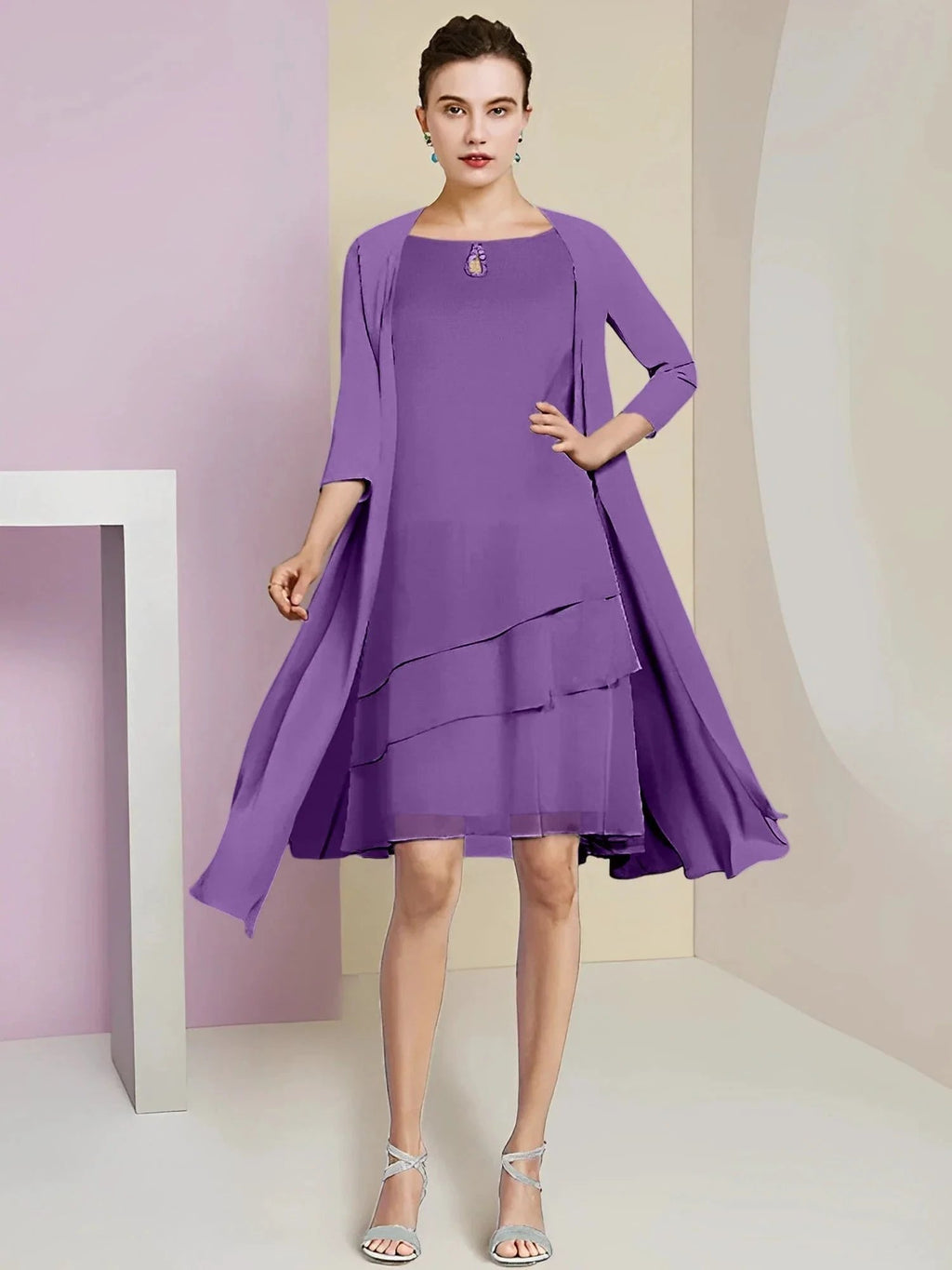 A-Line/Princess Jewel Neck Knee-Length Mother of the Bride Dresses by Dreamylily