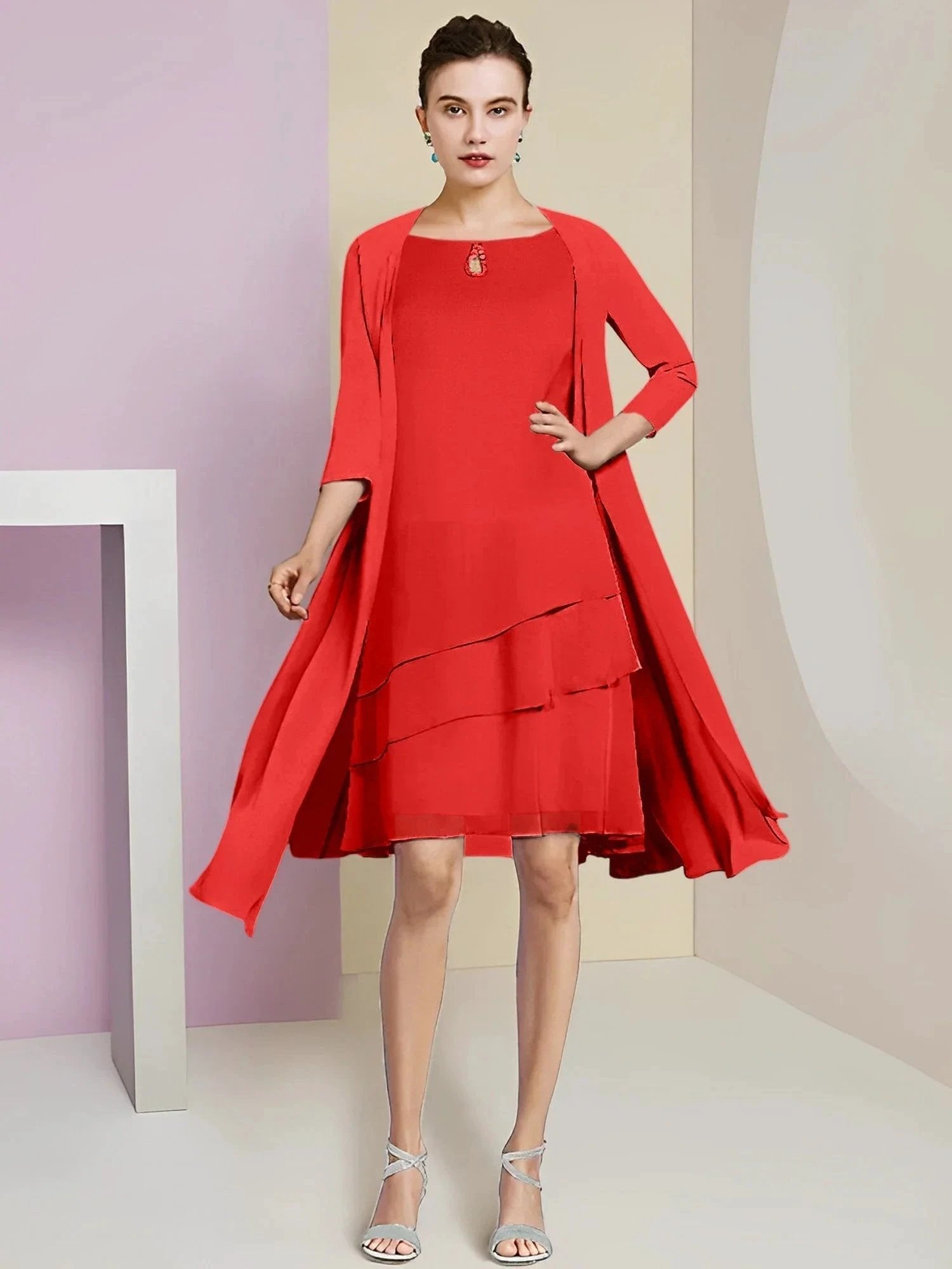 A-Line/Princess Jewel Neck Knee-Length Mother of the Bride Dresses by Dreamylily