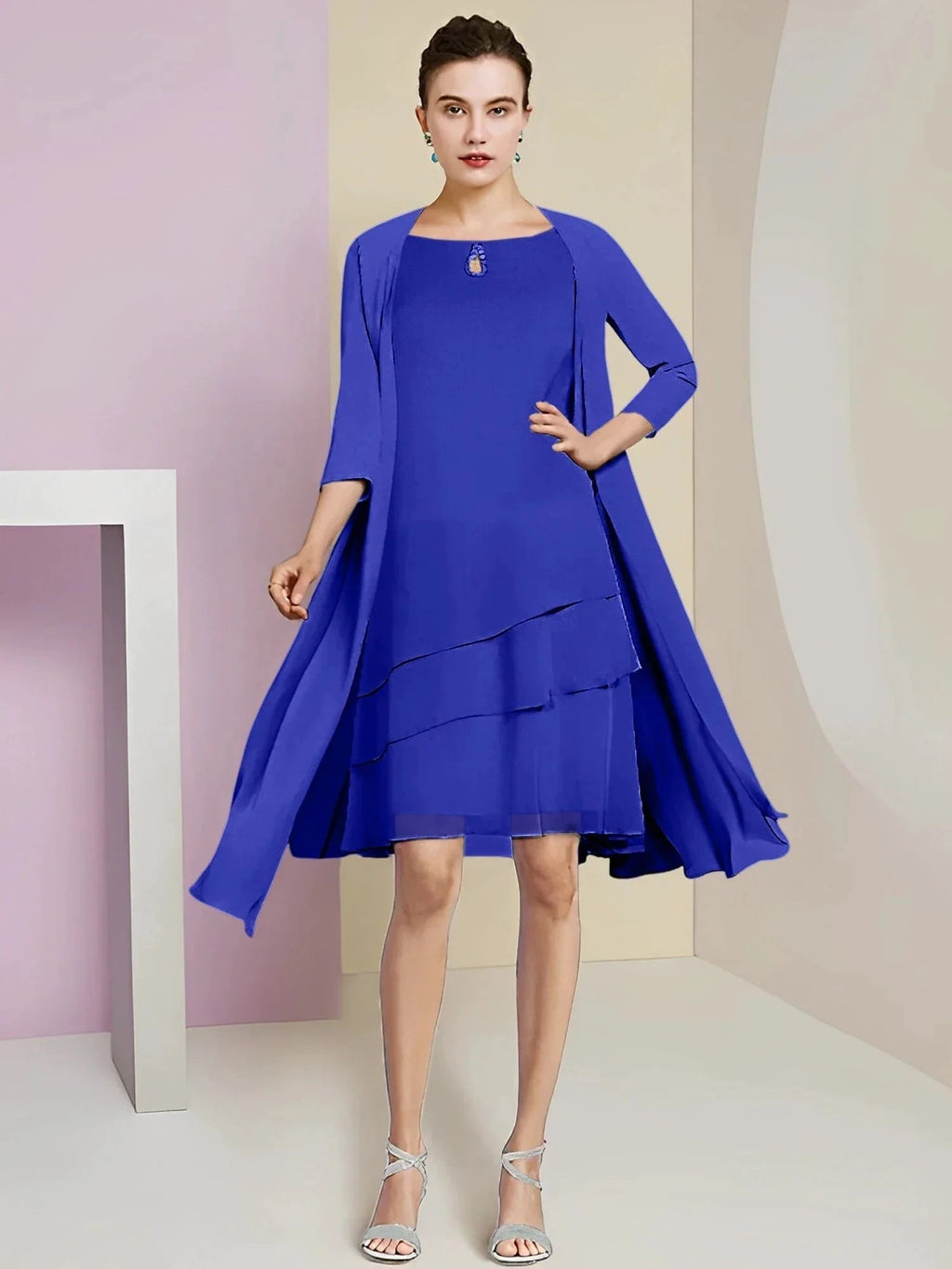 A-Line/Princess Jewel Neck Knee-Length Mother of the Bride Dresses by Dreamylily