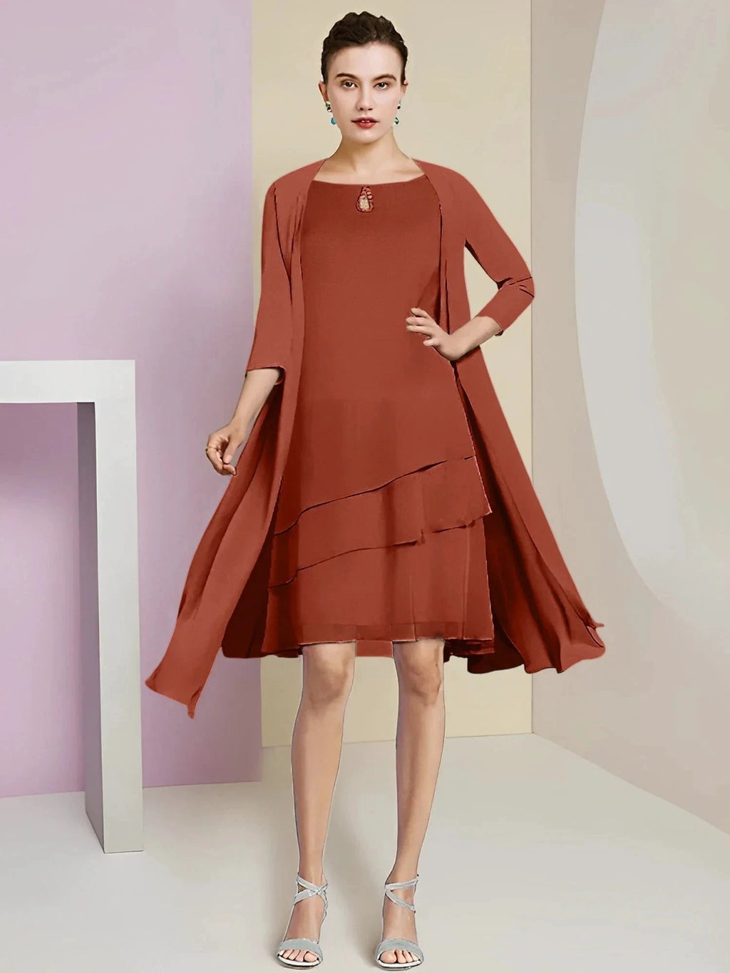 A-Line/Princess Jewel Neck Knee-Length Mother of the Bride Dresses by Dreamylily
