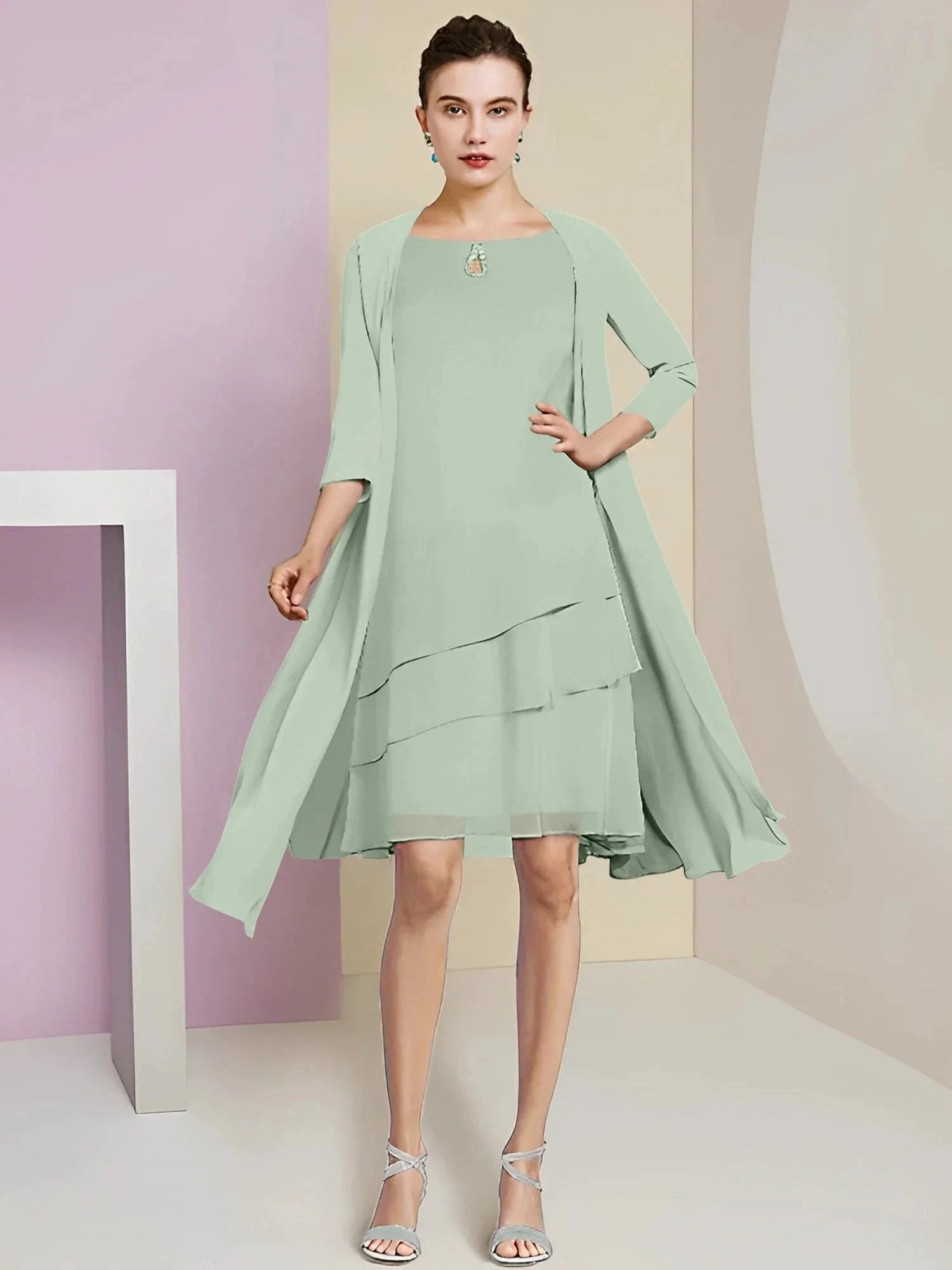 A-Line/Princess Jewel Neck Knee-Length Mother of the Bride Dresses by Dreamylily