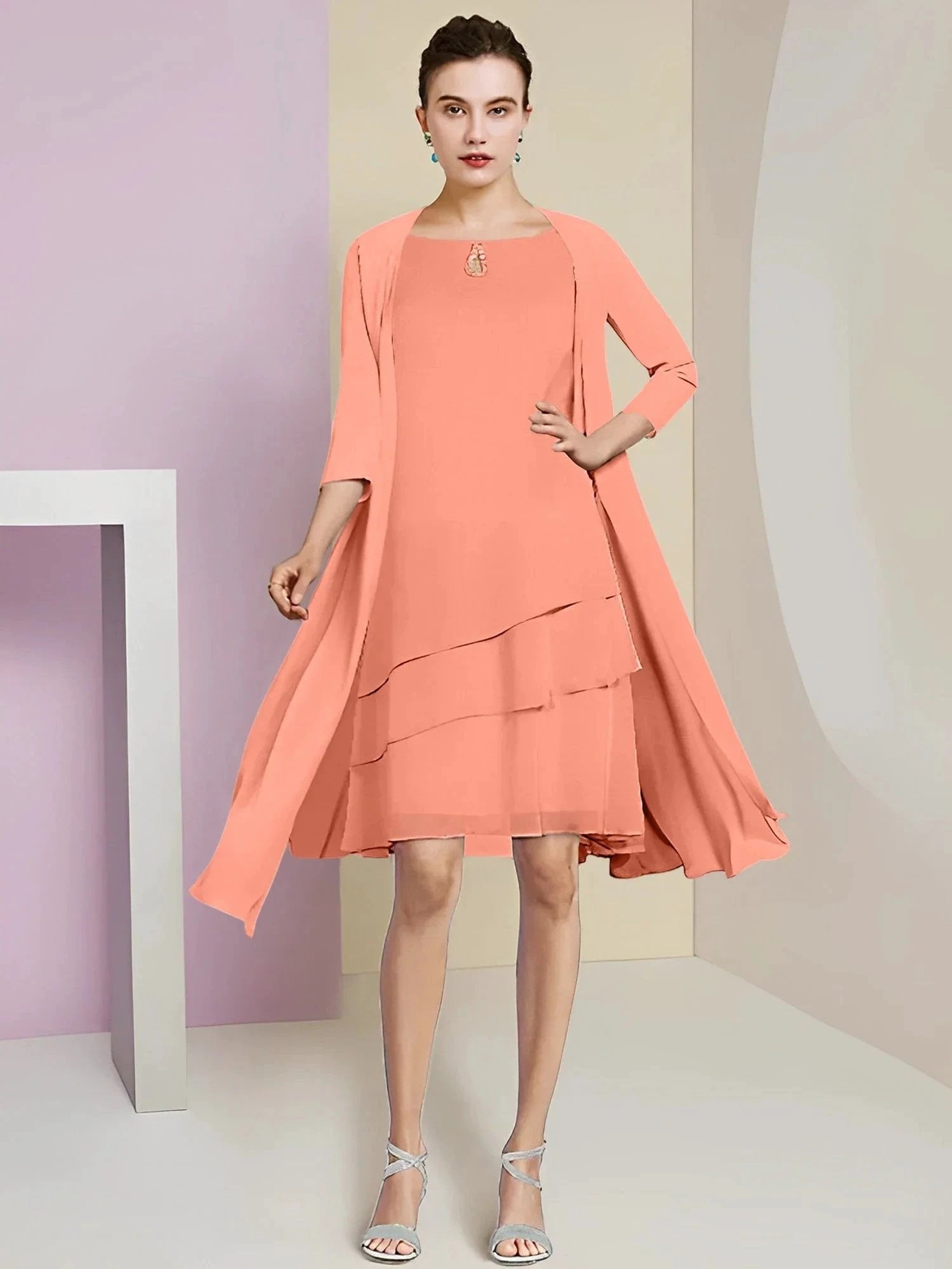 A-Line/Princess Jewel Neck Knee-Length Mother of the Bride Dresses by Dreamylily