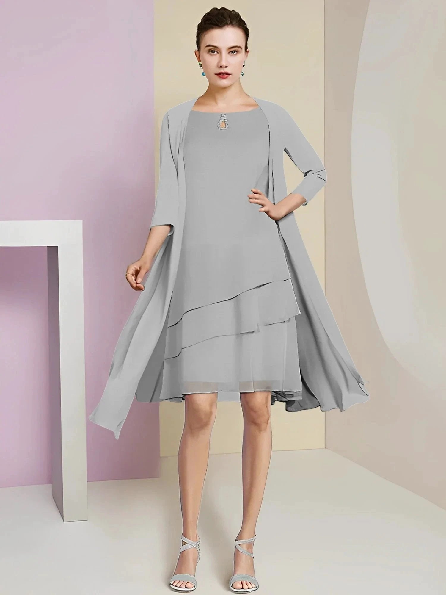 A-Line/Princess Jewel Neck Knee-Length Mother of the Bride Dresses by Dreamylily