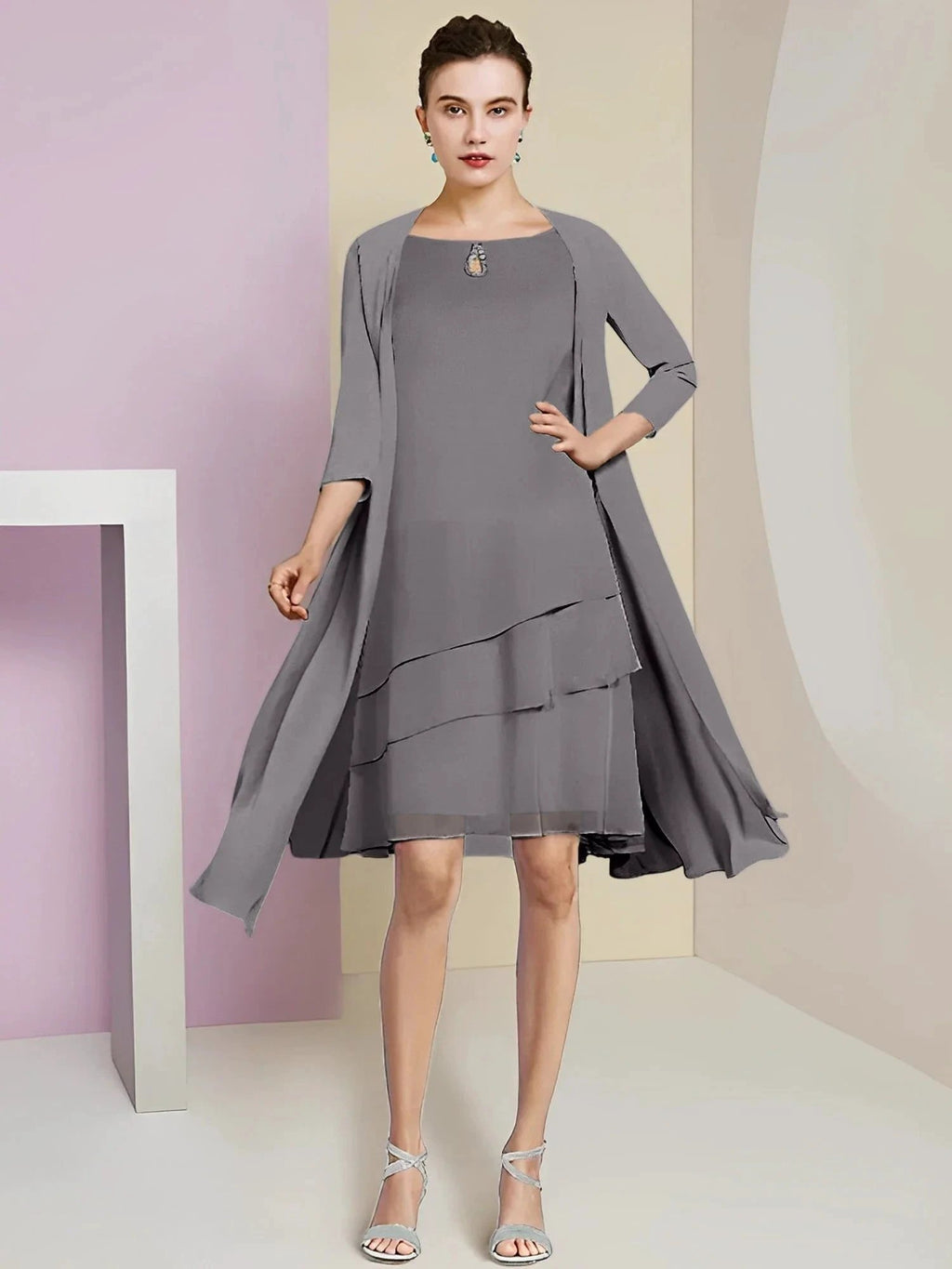 A-Line/Princess Jewel Neck Knee-Length Mother of the Bride Dresses by Dreamylily