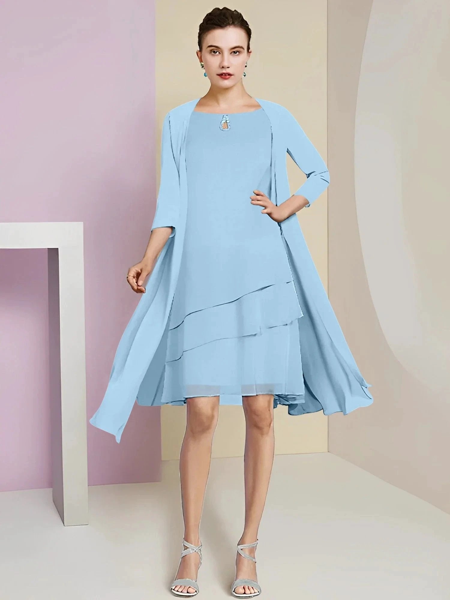 A-Line/Princess Jewel Neck Knee-Length Mother of the Bride Dresses by Dreamylily