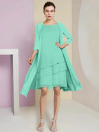 A-Line/Princess Jewel Neck Knee-Length Mother of the Bride Dresses by Dreamylily