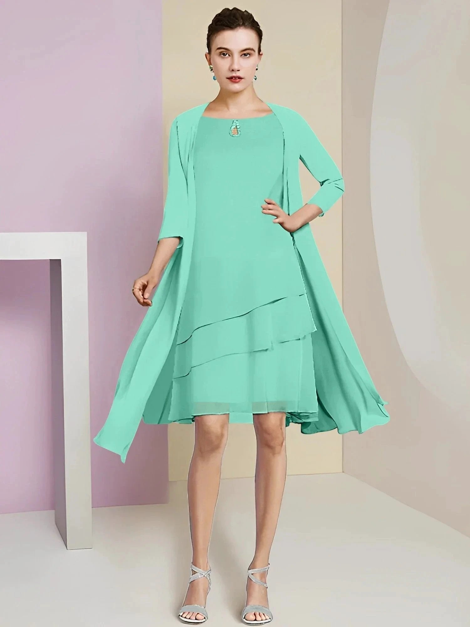 A-Line/Princess Jewel Neck Knee-Length Mother of the Bride Dresses by Dreamylily