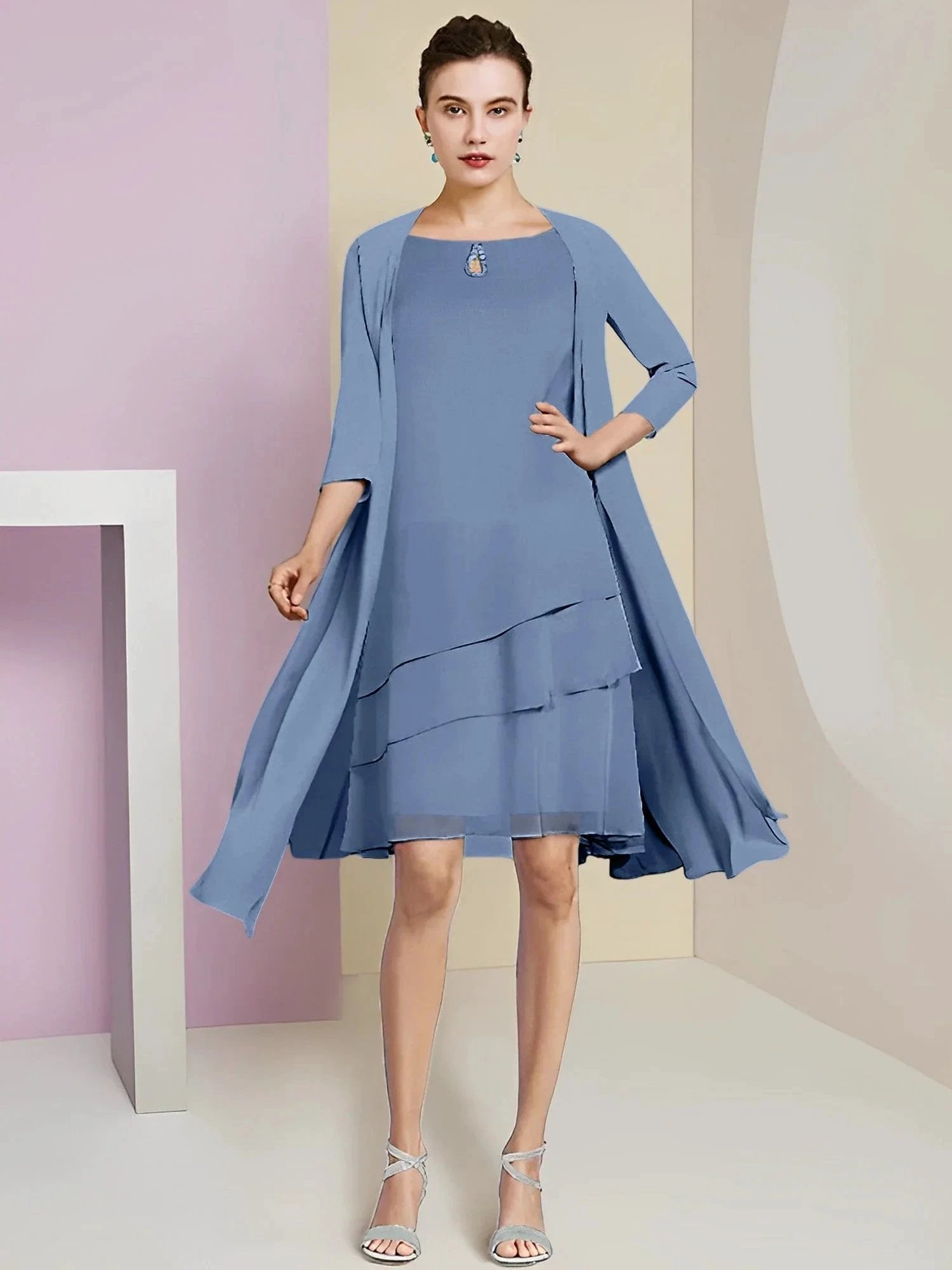 A-Line/Princess Jewel Neck Knee-Length Mother of the Bride Dresses by Dreamylily