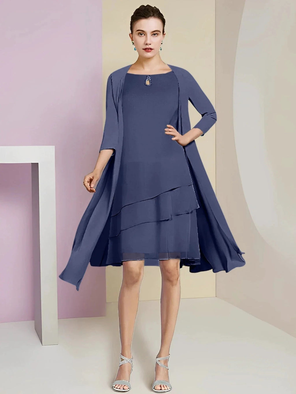 A-Line/Princess Jewel Neck Knee-Length Mother of the Bride Dresses by Dreamylily