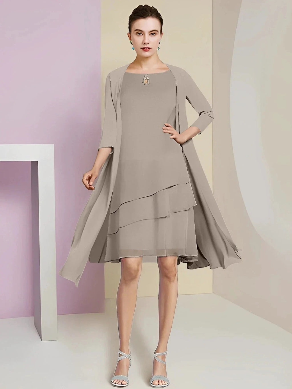 A-Line/Princess Jewel Neck Knee-Length Mother of the Bride Dresses by Dreamylily
