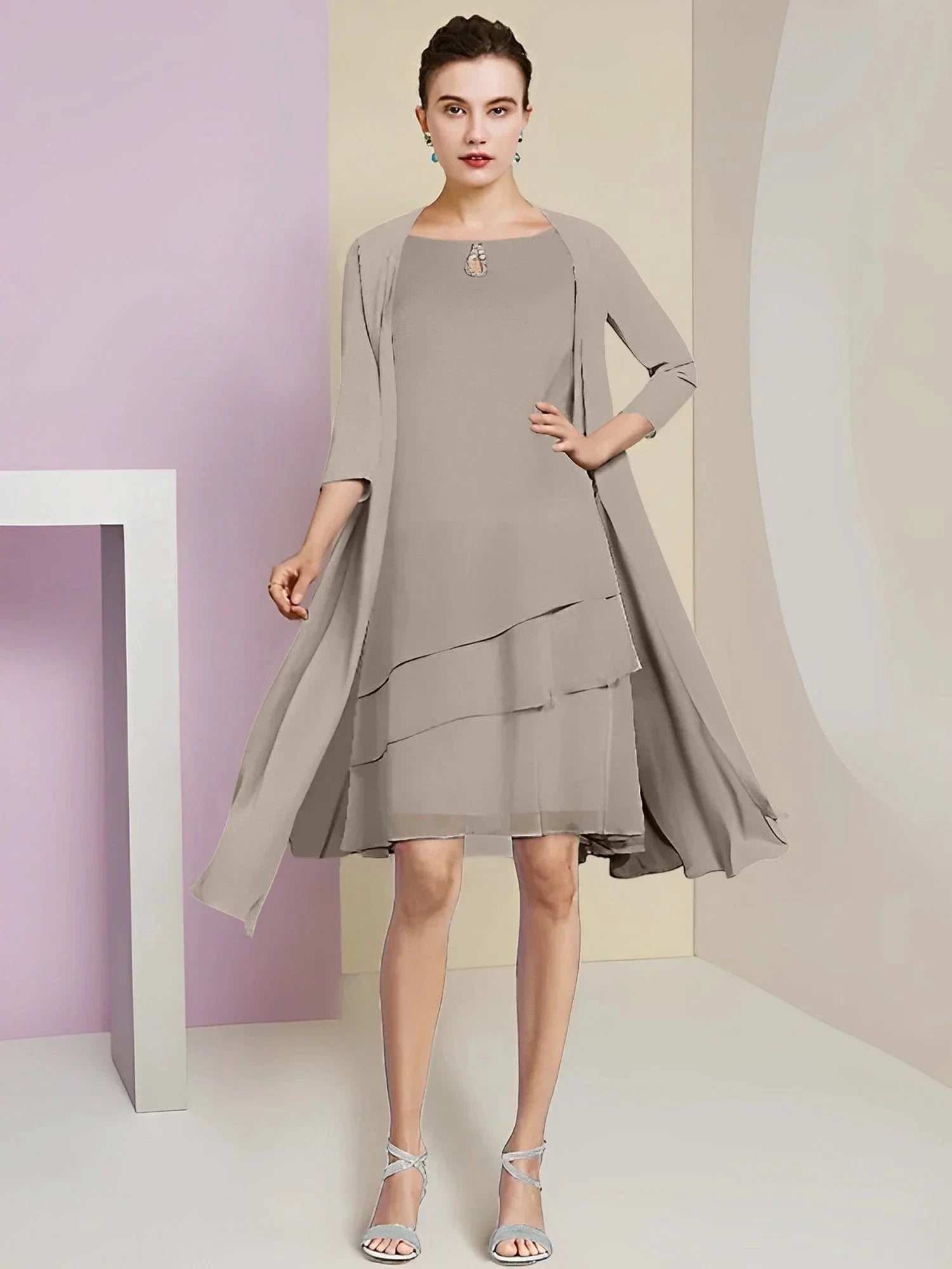 A-Line/Princess Jewel Neck Knee-Length Mother of the Bride Dresses by Dreamylily