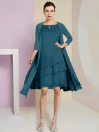 A-Line/Princess Jewel Neck Knee-Length Mother of the Bride Dresses by Dreamylily