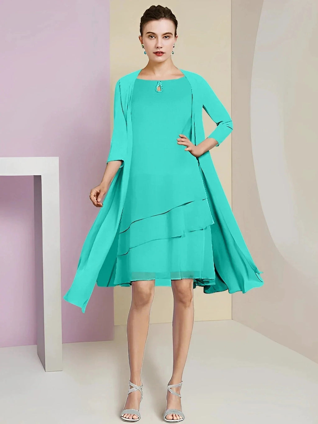 A-Line/Princess Jewel Neck Knee-Length Mother of the Bride Dresses by Dreamylily