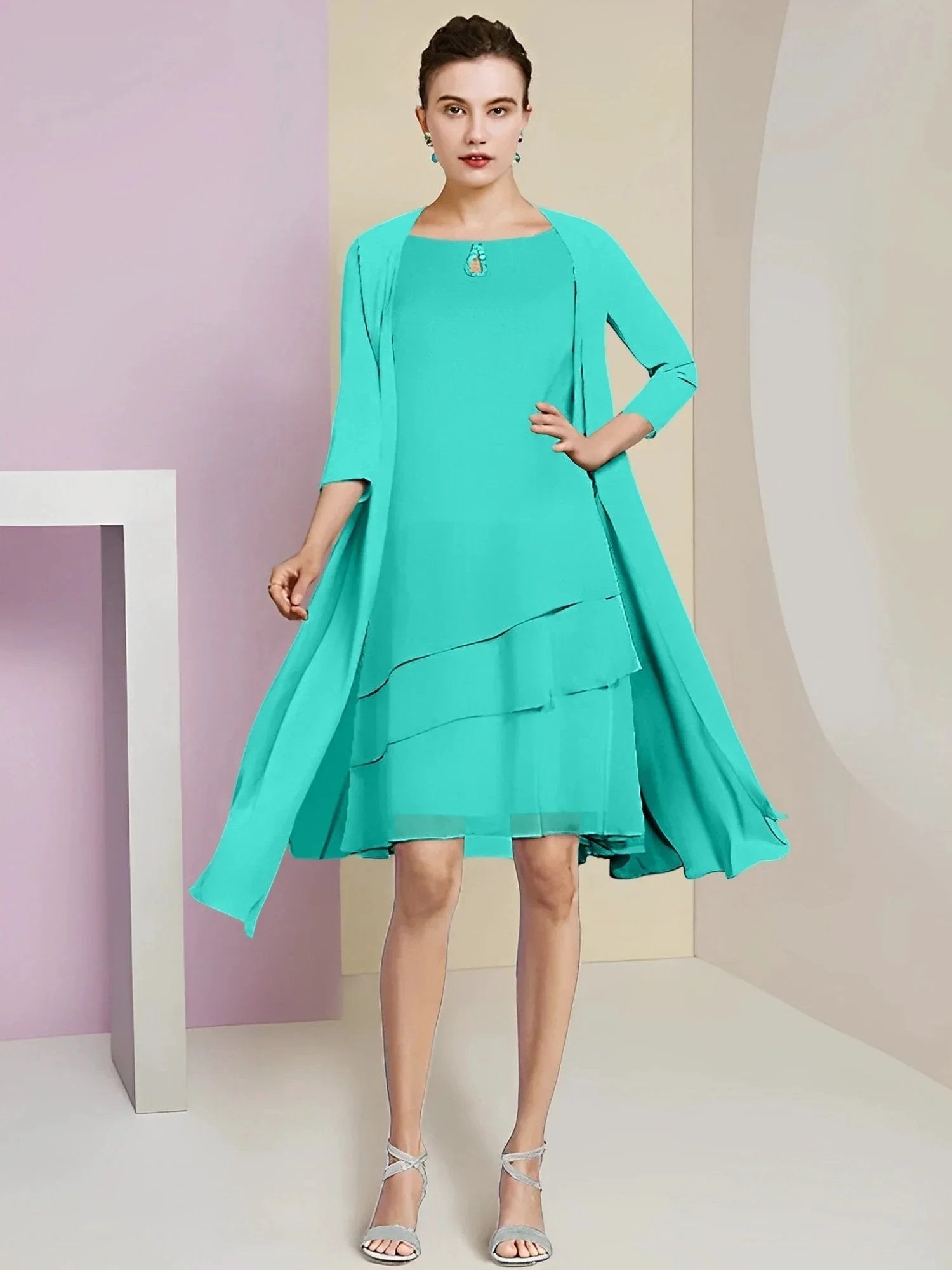A-Line/Princess Jewel Neck Knee-Length Mother of the Bride Dresses by Dreamylily