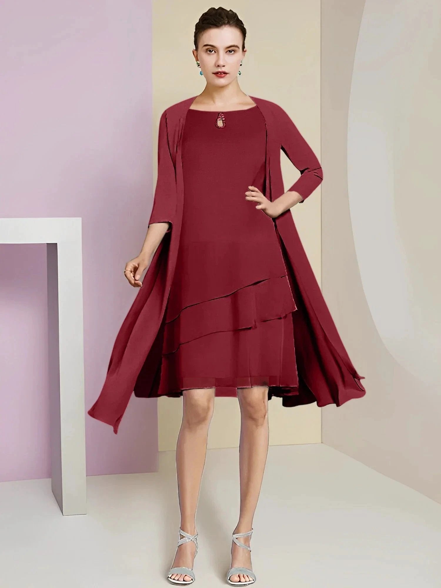 A-Line/Princess Jewel Neck Knee-Length Mother of the Bride Dresses by Dreamylily
