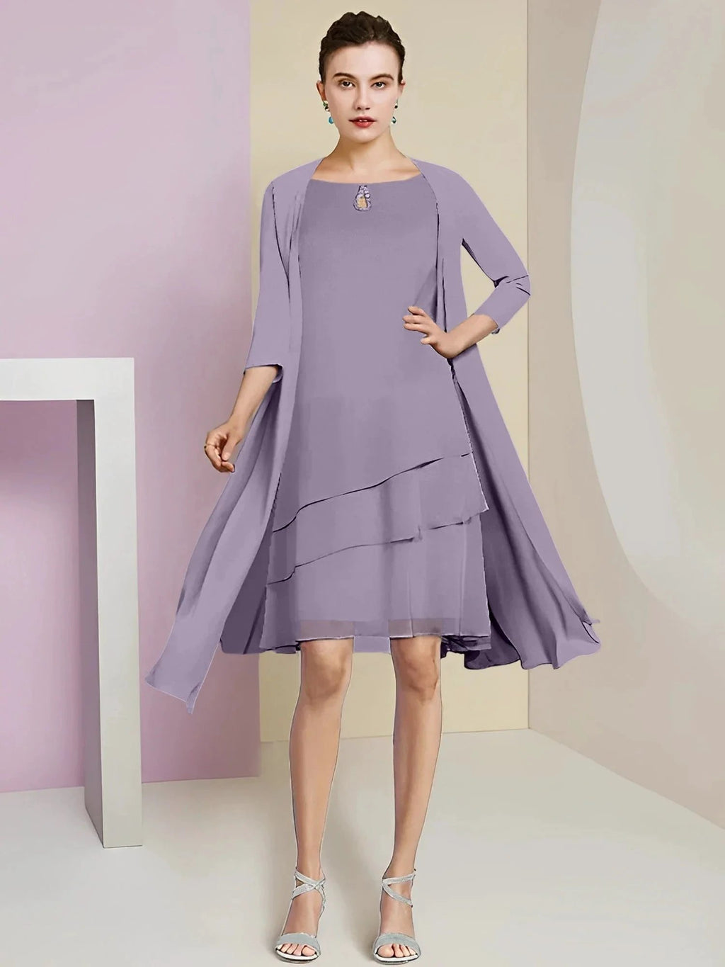 A-Line/Princess Jewel Neck Knee-Length Mother of the Bride Dresses by Dreamylily