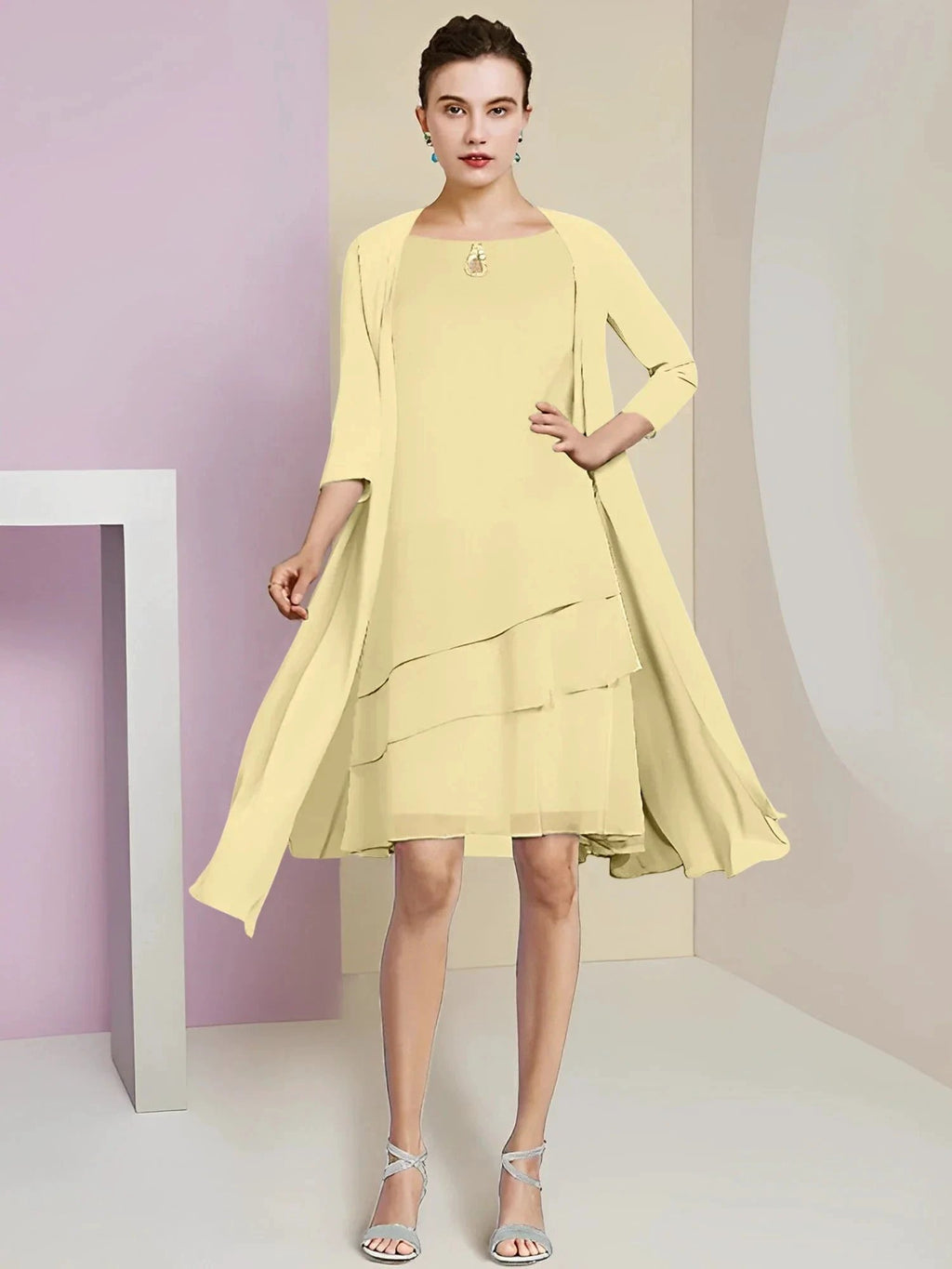 A-Line/Princess Jewel Neck Knee-Length Mother of the Bride Dresses by Dreamylily