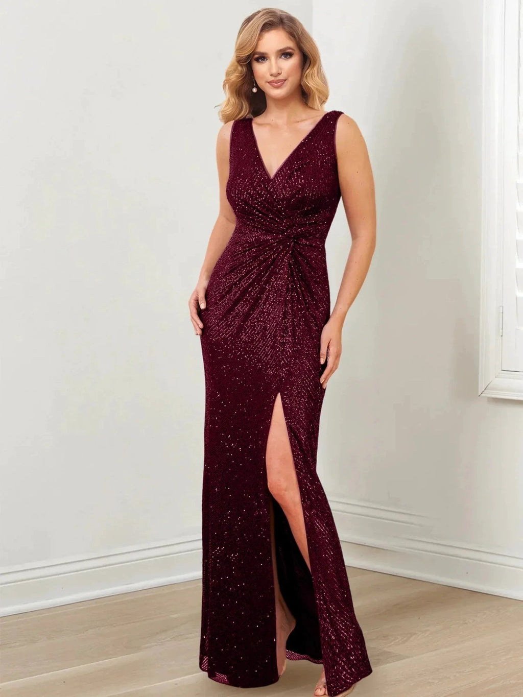 Sheath/Column V-Neck Floor-Length Mother of the Bride Dresses by Dreamylily