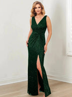 Sheath/Column V-Neck Floor-Length Mother of the Bride Dresses by Dreamylily