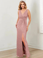 Sheath/Column V-Neck Floor-Length Mother of the Bride Dresses by Dreamylily