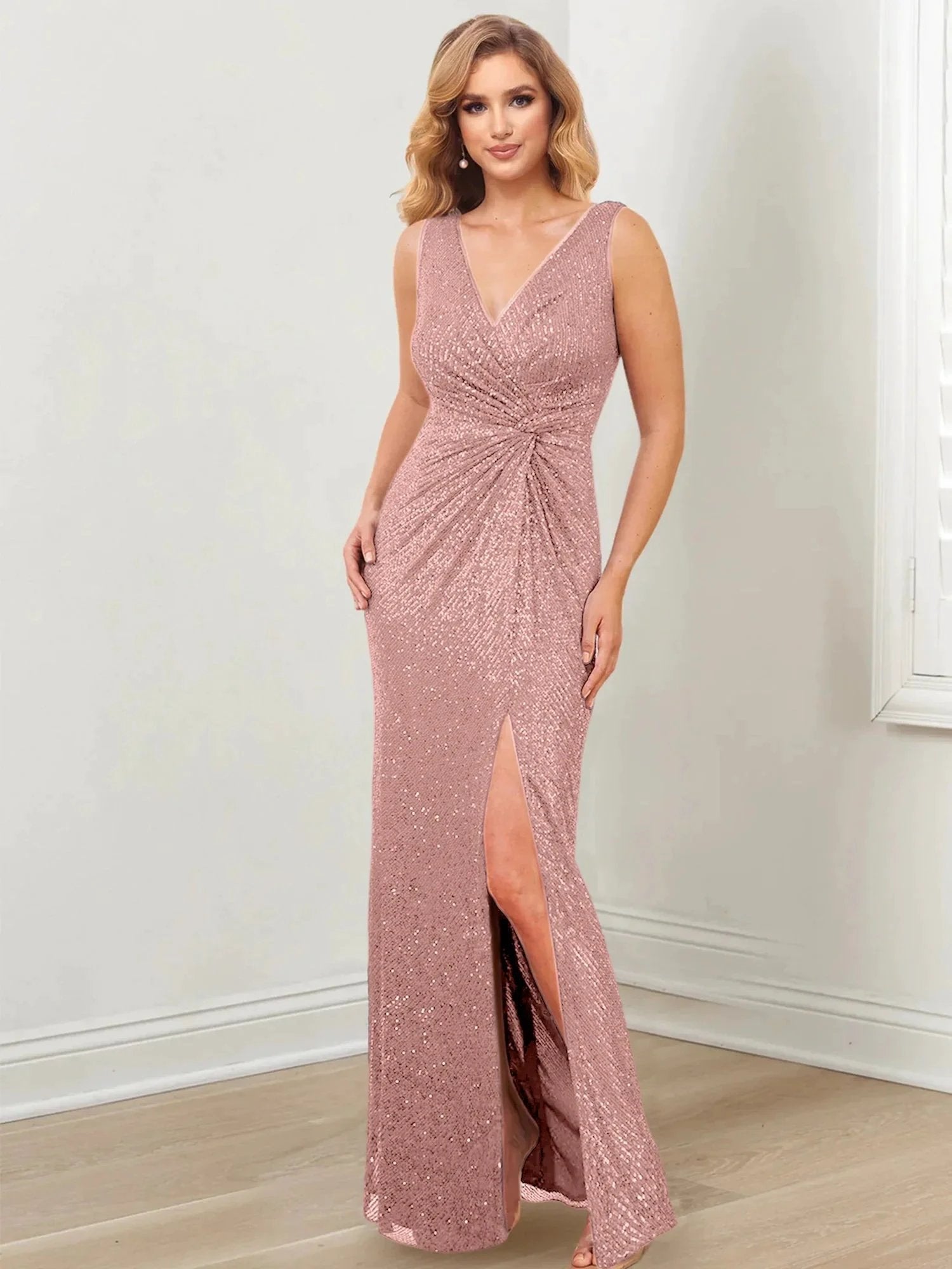 Sheath/Column V-Neck Floor-Length Mother of the Bride Dresses by Dreamylily