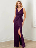 Sheath/Column V-Neck Floor-Length Mother of the Bride Dresses by Dreamylily