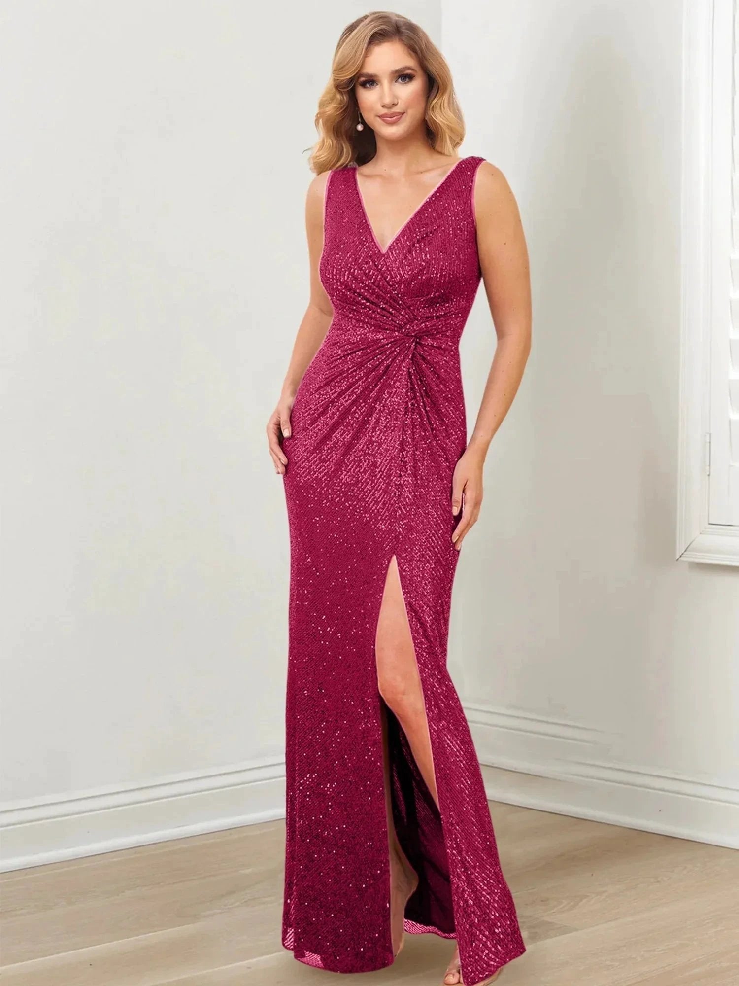 Sheath/Column V-Neck Floor-Length Mother of the Bride Dresses by Dreamylily