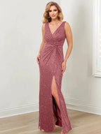 Sheath/Column V-Neck Floor-Length Mother of the Bride Dresses by Dreamylily