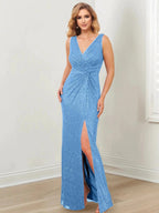Sheath/Column V-Neck Floor-Length Mother of the Bride Dresses by Dreamylily