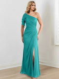 Sheath/Column One-Shoulder Floor-Length Mother of the Bride Dresses by Dreamylily