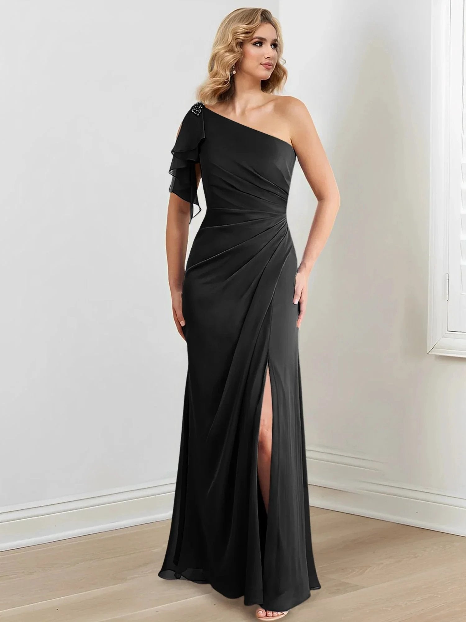 Sheath/Column One-Shoulder Floor-Length Mother of the Bride Dresses by Dreamylily