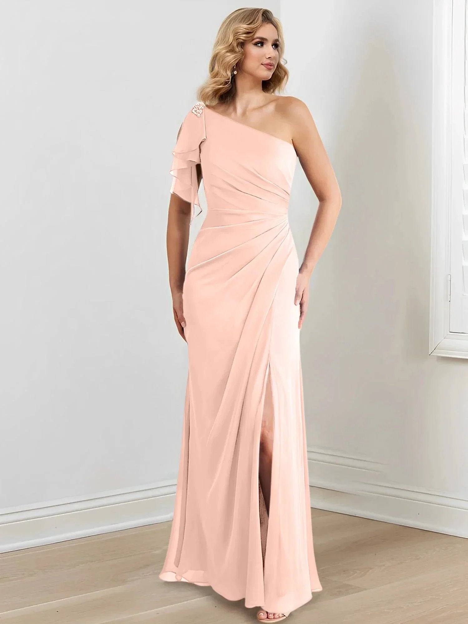 Sheath/Column One-Shoulder Floor-Length Mother of the Bride Dresses by Dreamylily