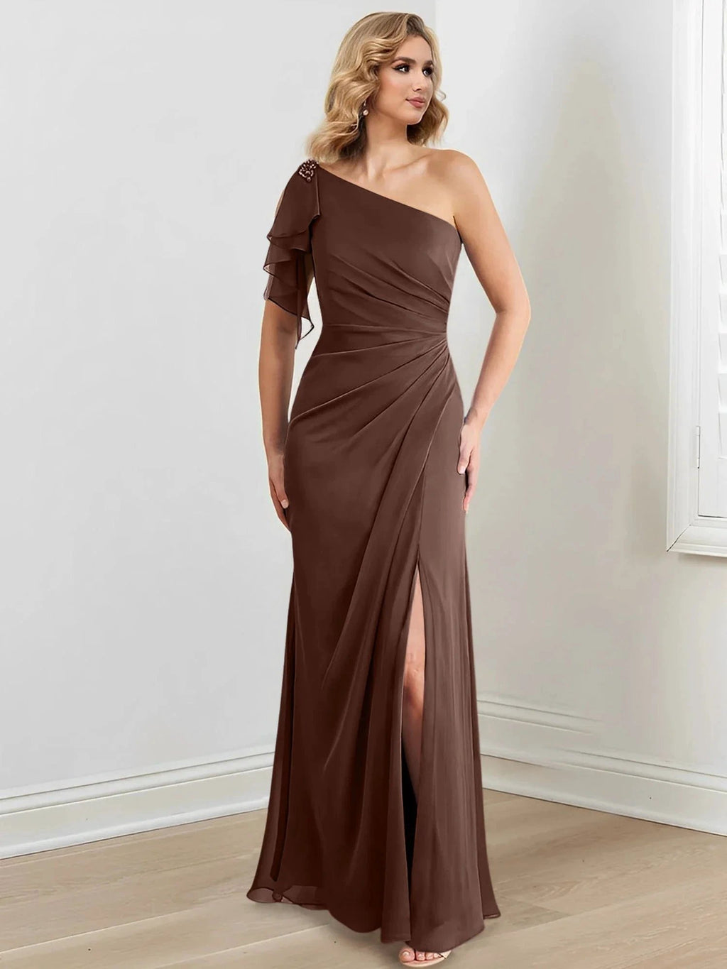 Sheath/Column One-Shoulder Floor-Length Mother of the Bride Dresses by Dreamylily
